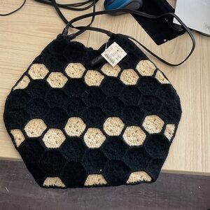 J. Crew Black and Cream Hexagon Shoulder Bag